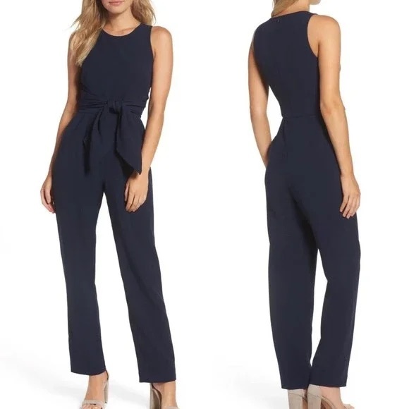 Eliza J Front Tie Sleeveless Jumpsuit Navy - Picture 1 of 10